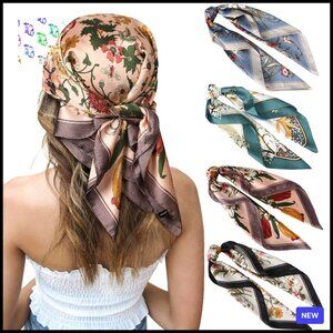 Satin Silk Feeling Square Head Scarves Set of 4 Elegant Versatile Accessory